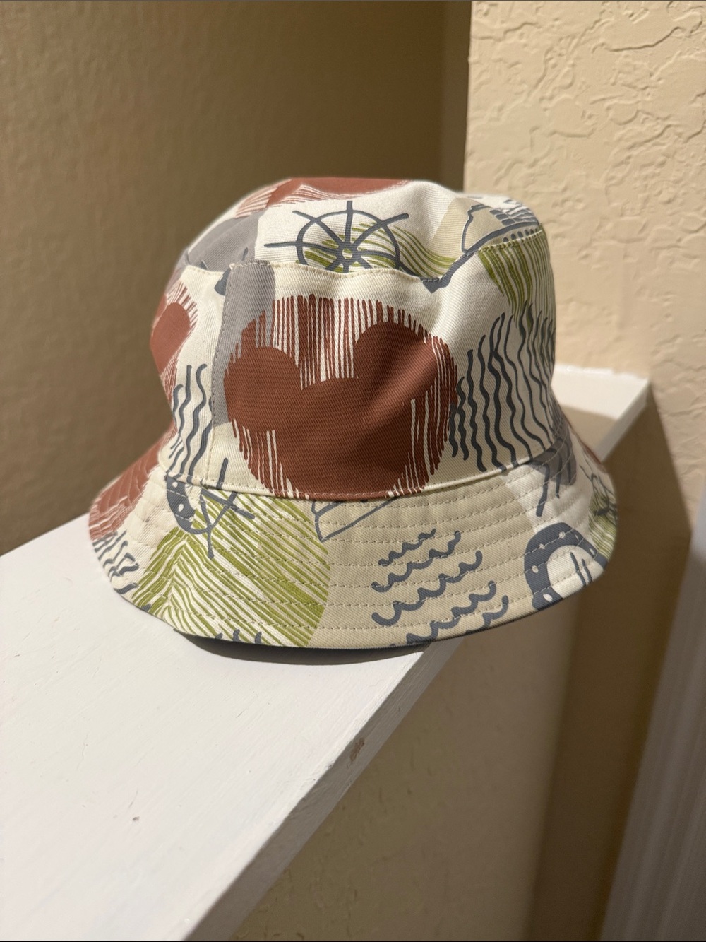 Kids Bucket Hat with Rust and Olive Abstract Print